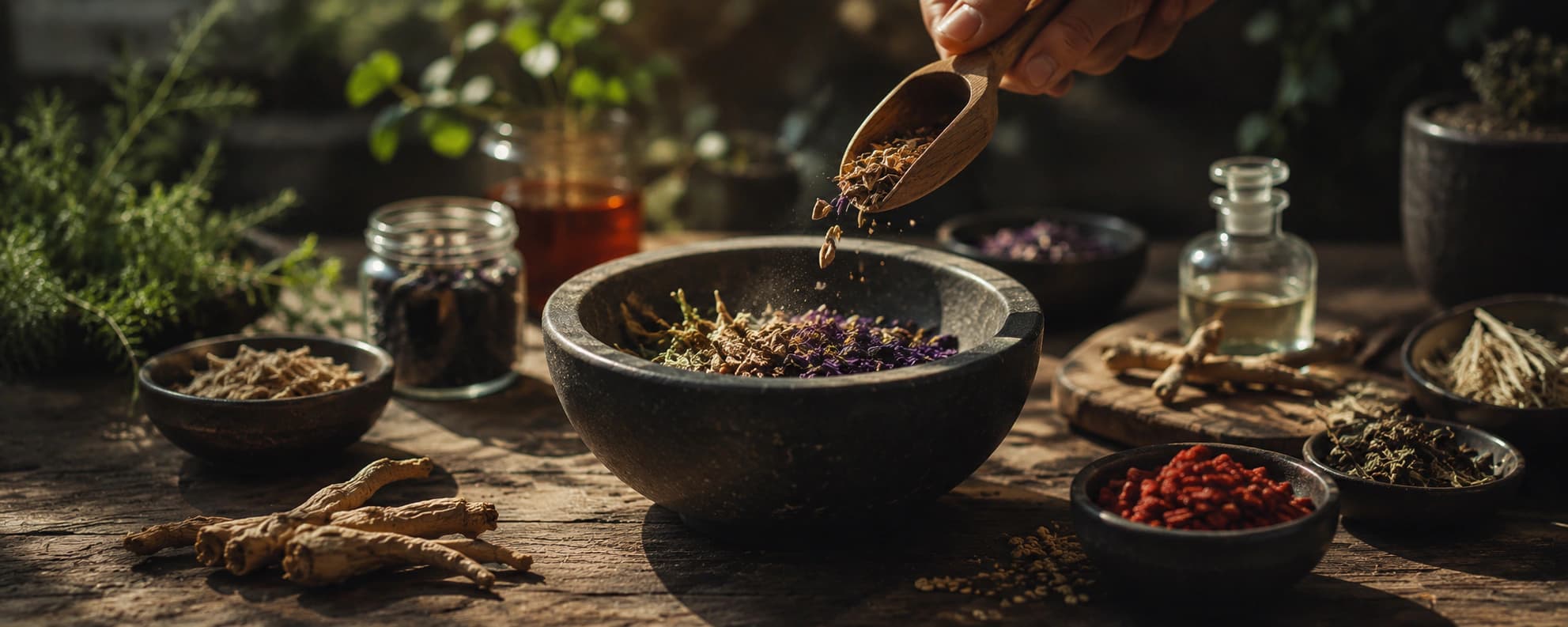 Ingredientes de Morning Mate dispuestos en una composición de producto premium